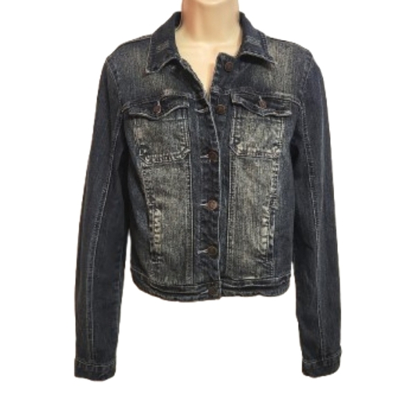 American Rag Jackets & Blazers - American Rag Cie Dark Wash Distressed Button Front Fitted Denim Jacket Blue M